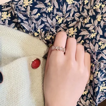 Korejiešu jaunā dizaina modes rotaslietas izsmalcinātu vara inkrustēts zircon ziedu atvērt gredzenu vienkāršs un elegants sieviešu dienas savvaļas gredzens