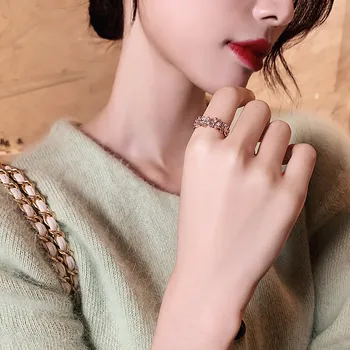 Korejiešu jaunā dizaina modes rotaslietas izsmalcinātu vara inkrustēts zircon ziedu atvērt gredzenu vienkāršs un elegants sieviešu dienas savvaļas gredzens