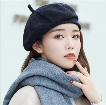 Korejiešu versija moderns vilnas niberet cepuri dāmas rudens un ziemas savvaļas modes priekšu cepuri Britu gleznotāja sieviešu cepure