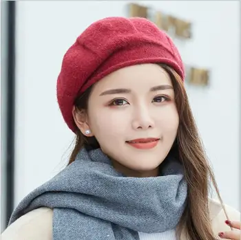 Korejiešu versija moderns vilnas niberet cepuri dāmas rudens un ziemas savvaļas modes priekšu cepuri Britu gleznotāja sieviešu cepure