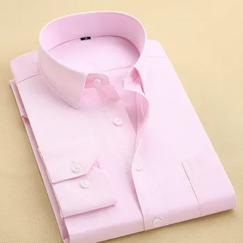 Krekls ar garām Piedurknēm Vīriešiem Pavasaris Rudens Modes Dizainers Augstas Kvalitātes Cietie Bez Dzelzs Slim Fit Biznesa Sociālo Formālu Kleita Krekls