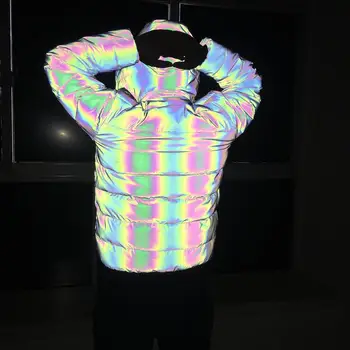 Krāsains Atstarojošs Noctilucent Kapuci Jaka Vīriešiem 2020. Gadam Gadījuma Bieza Nakts Sporta Luminiscences Vīriešu Žaketes Mēteļi Hiphop Outwear