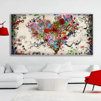 Krāsains Sirds Ziedi, Eļļas Glezna uz Audekla Anotācija Plakāti un Izdrukas Skandināvijas Attēlu Dzīvojamā Istaba