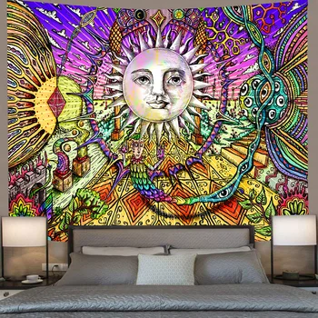 Krāsu 3d Sun Moon Mandala Gobelēns Sienas Karājas Debess Sienas Gobelēns Hipiju Sienas Paklāji Kopmītnes Dekoru Psychedelic Gobelēns