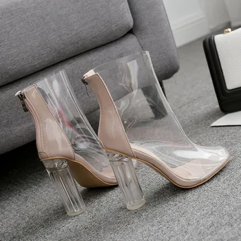 Kurpes sieviete pārredzamu augstiem papēžiem potītes zābaki dāmas sexy pilnīgi skaidrs, apaļu purngalu jelly sūkņi zapatos mujer de chaussures femme