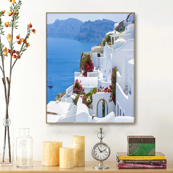 Laeacco Santorini Dekorācijas Kanvas Glezna & Kaligrāfijas Plakāti un Izdrukas Sienas Art Attēlus Dzīvojamā Istaba Mājas Apdare