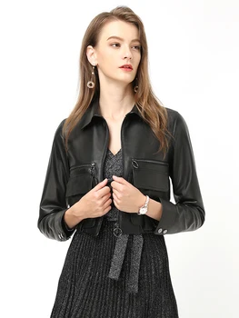 Lautaro Black kultūru ādas jaka sievietēm rāvējslēdzēju, garām piedurknēm Dizainers novāktajiem jaka Plus lieluma modes apģērbi sievietēm, 6xl 7xl