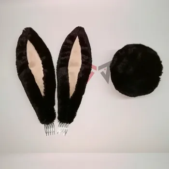 Lolita cosplay kostīmu piederumi Trusītis Trušu Ausis melnas cepures hairband astes komplekta roku darbu, lai meitene sievietēm