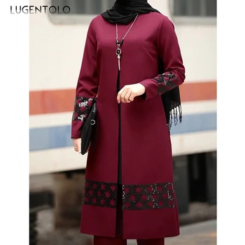 Lugentolo 2 Gabals, Kas Sievietēm Dubaija Abaya Musulmaņu Modes O-Veida Kakla Džemperis Elastīgs Viduklis Biroja Dāma Rudens Jaunas Modes Apģērbi