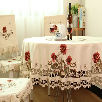 Luksusa izšūts galdauts, galda restorānvagonos apaļā galda segums galdautu kāzu 229 ziedu krēslu, mājas tekstila segumu