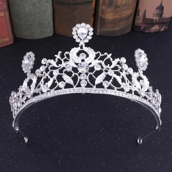 Līgavas vainagi roku darbs tiara līgava galvu kristāla rhinestone diadem karaliene rosa skaistumu vainaga kāzu matu aksesuāri