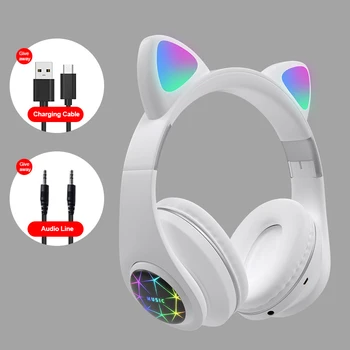 M2 Bluetooth 5.0 austiņas Austiņas Austiņas Kaķis Kitty Austiņas LED Trokšņa Slāpēšanas Mūzikas Bezvadu Austiņas ar mic