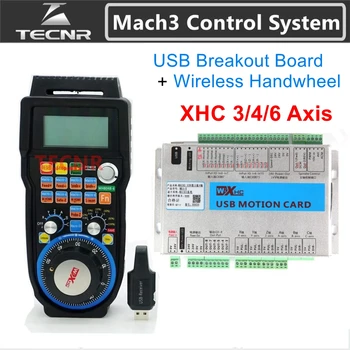 Mach3 Kontrolieris Komplekts USB starplaikos padome 3 4 6 virzienu kustības kontroles kartes XHC 2MHz ar MPG bezvadu rokas kulons WHB04B