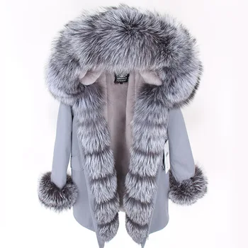 Maomaokong 2020. gadam, modes ziemas jaka sieviešu mētelis dabas fox kažokādas apkakle zaudēt ilgi, mēteļu, kažoku uzliku noņemams