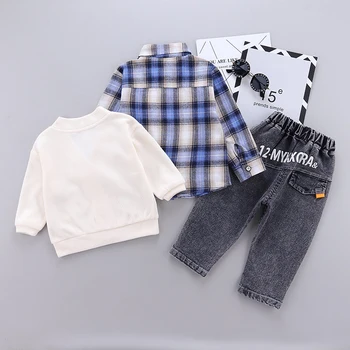 Mazulis Zēnu Apģērbu Komplekti, Pavasarī, Rudenī Bērni Zēnu Apģērbu Komplekti, no Kokvilnas 3Pcs Jaciņa Mētelis + Krekls + Bikses Toddler Apģērbu Uzvalks
