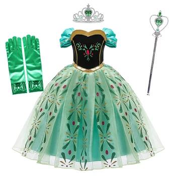 Meitenes Zaļā Anna Kleita Vasaras Bērnu Sniega Karaliene Puse Princess Tērpi Bērniem, Dzimšanas dienu Halloween Puse Drēbes 3-10 Gadiem