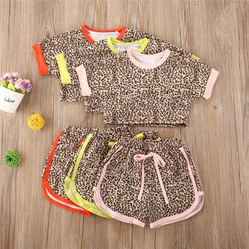 Meiteņu Drēbes 2GAB Bērniem, Komplekti Meitenēm Tērpiem Leopard Print T-krekls Cute Topi+Īsās Bikses Vasaras Apģērbu Komplekti Pusaugu meitenes
