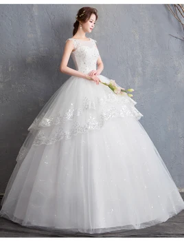Mežģīnes Sequined musilin Mīļotā kāzu kleitu Jaunās modes Classic Vasaras Bumbu Kleita Vintage white plus lieluma vestidos de festa