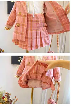 Mihkalev 2021. gada Rudenī bērniem drēbes meitenēm boutique tērpiem Žakete+svārki 2pieces bērniem meiteņu apģērbu komplekti bērnu pleds tracksuit