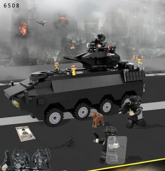 Militārās Armijas Ploice SWAT Bruņu Automašīnas Mini Celtniecības Bloki Transportlīdzekļa 3D Modelis Attēlā Ķieģeļi Montāža Rotaļlietas Bērniem Dāvanu