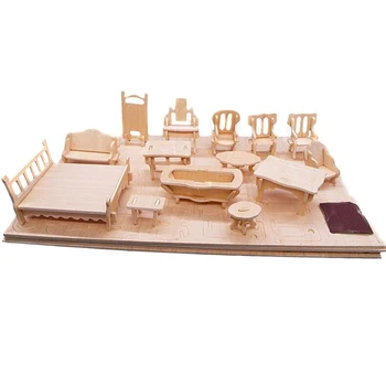 Miniatūras 1:12 leļļu Namiņš Mēbeles Lellēm,Mini 3D Koka Puzles DIY Ēkas Modeli, Rotaļlietas Bērniem, Dāvanu