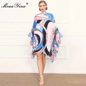 MoaaYina Modes Dizainera kleita Rudens Sieviešu Kleita Plats Piedurkņu Ģeometriskā Drukāt Brīvdienas Zaudēt Plus Lieluma Kleitas