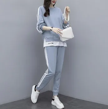 Modes Izšūšanas Sieviešu korejiešu Stila Uzvalks Brīvs Džemperis Un Bikses Divu gabalu Komplekti, 2gab Sieviešu Tracksuit