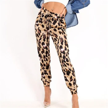 Modes Leopards Drukāt Bikses Sieviešu Augstās Jostasvietas Bikses Sexy Dāmas Puses Elastīga Vidukļa Bikses Sievietēm Zaudēt Kabatas Zīmuli Bikses