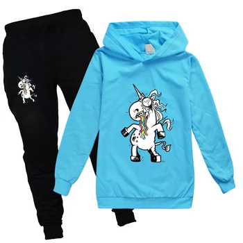 Modes Pārdošanas Zombijiem Unicorn Zēni Kritums Apģērbu Kapuces Džemperis ar garām Piedurknēm Meitenēm, Topi un Bikses Boutique Komplekti Bērnu Apģērbs