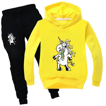 Modes Pārdošanas Zombijiem Unicorn Zēni Kritums Apģērbu Kapuces Džemperis ar garām Piedurknēm Meitenēm, Topi un Bikses Boutique Komplekti Bērnu Apģērbs