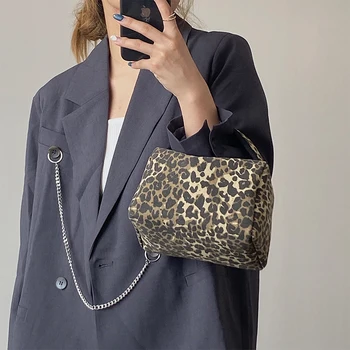 Modes Sievietes Rokassomiņā Leopard Nelielu Kvadrātveida Soma Sieviešu Ķēdes Plecu Messenger Bag Luksusa Vakara Soma Sajūgs Mobilo Tālruni, Somas