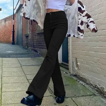Modes Šauri Džinsi Ir 2021. Anglijas Stila Sieviešu Bikses Retro Brūna Augsta Vidukļa Izstiepts Izlīdzināšanu Elsas Pilna Garuma Džinsa Bikses