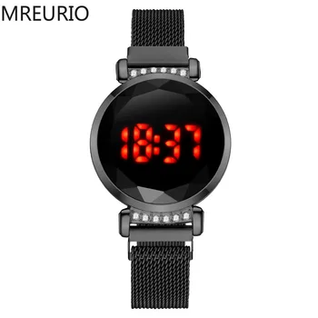 MREURIO Sieviešu LED Skatīties Nerūsējošā Tērauda Digitālos rokas pulksteņus Luksusa Sievišķīgi Elektronisko Pulksteni Dāvanas Draudzenei Reloj Mujer