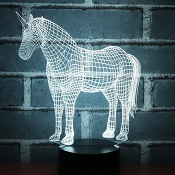 MYDKDJL 3D LED Nakts Gaisma Vienradzis ar 7 Krāsas, Gaismas, Mājas Apdare Zirgu Lampas Pārsteidzošs Vizualizācijas Optiskās