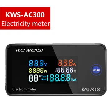 MĒLĪTE-AC300 Voltmetrs Ammeter KWS Jaudu, Enerģijas Skaitītājs AC 50-300V AC LED Wattmeter Elektroenerģijas skaitītāju ar Atiestatīšanas Funkcijai 0-100A
