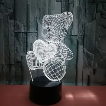 Mīlestība Lācis 3D Vizuālā Gaismas Krāsains Slīpums Nakts Gaisma Puse Kāzu dod priekšroku Valentīna Dāvanas Draudzenei, Akrila RGB Lampas