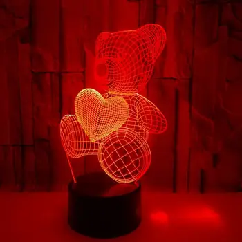 Mīlestība Lācis 3D Vizuālā Gaismas Krāsains Slīpums Nakts Gaisma Puse Kāzu dod priekšroku Valentīna Dāvanas Draudzenei, Akrila RGB Lampas