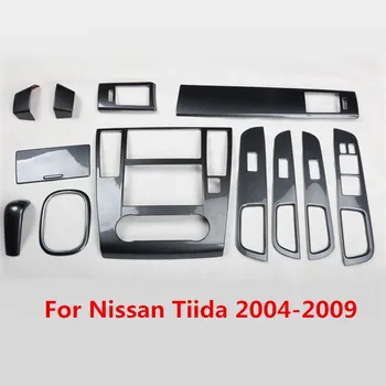 Oglekļa Šķiedras Iespiesti Interjera Ciļņi Elektriski Logu Kontroles Centra Konsoles Paneļa Vāku Rīku Uzlīmes priekš Nissan Tiida 2004. - 2009. gadam
