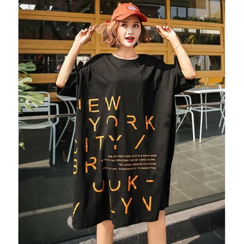 Oladivi Plus Lieluma Modes Vēstuli Print T-Krekls Sievietēm Vasarā Jaunu Īsām Piedurknēm Melnā Top Gadījuma Tunika Krekls XL 4XL 5XL 6XL 7XL