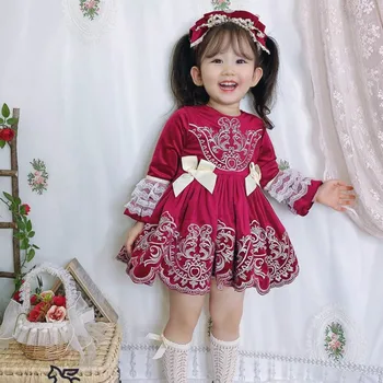 Pasūtījuma Lolita Kleita spāņu Bērniem Kleita Sarkanā Baby Meitenes Dzimšanas dienu, Kāzu Kleitu uz Jauno Gadu, Drēbes Bērniem Kleitas Meitenēm