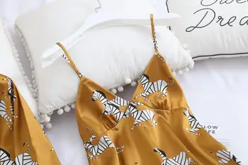 Pavasara Sievietes Ledus Zīda Pidžamas Komplekti ar Biksēm Satīna Zebra Drukāt Pyjama Sieviešu Sexy Spageti Siksnas Pijama 3 Gabali Mājas apstākļos