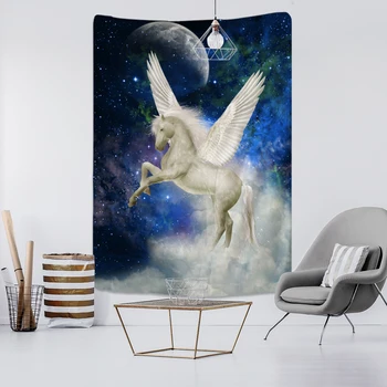Pegasus Zirgu Gobelēns Sienas Karājas Zvaigžņotā Visuma Psychedelic Sienas Gobelēns Bohēmijas Mandala Hipiju Guļamistaba Gobelēns