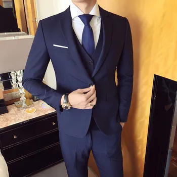 Piliens kuģniecības Slim kostīmi vīriešu biznesa gadījuma groomsman kāzu drēbes bikses bikses Augstas kvalitātes vīriešu modes komplekti uzvalks