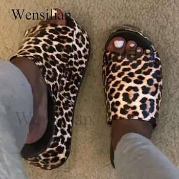 Platformas Sandales, Leoparda augstpapēžu Sandales Sieviešu Paslīdēt uz Dzīvokli Kurpes Sieviete Sandalias Ķīlis Sandales Zapatos Mujer De 2020