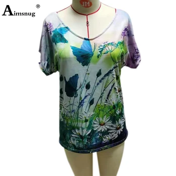 Plus Izmērs 3xl Dāmas Elegants Atpūtas T-krekls Bohēmijas Ziedu Drukāt Sieviešu Top 2021. Gada Vasarā Jaunu V-veida kakla t-veida Krekls Gadījuma Puloveri