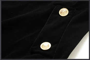 Plus Lieluma Melna Samta Kleita 2020 Ziemas Apģērbs Sieviešu Vintage Garām Piedurknēm Zelta Pogas, Kabatas Dāmas Biroja Ikdienas Drēbes Dresse