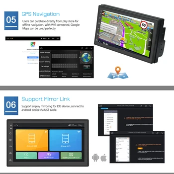 Podofo Android 8.1 Automašīnas Radio, GPS, Bluetooth MP5 Multimediju atskaņotājs, 2 Din 7