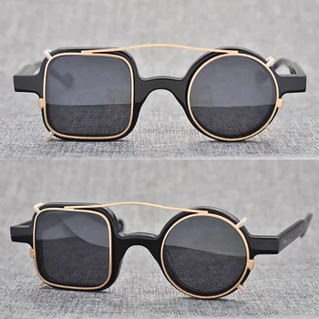 Polarizēta Klipu Saulesbrilles Vīriešiem Vintage Steampunk Saules Brilles Sievietēm Retro Kvadrātveida, Apaļas Sunglass UV400 Skaidrs, Oculos De Sol
