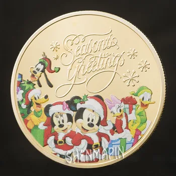 Priecīgus Ziemassvētkus Krāsu Karikatūra Piemiņas Monēta ar 999 Zelta Mājas Rotājumi, Monētu Kolekciju, jaungada Dzimšanas dienas Dāvanu 3 gabali