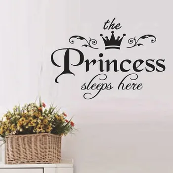 Princese guļ šeit, Sienas Uzlīmes Meitenēm Istabas Baby girl Guļamistaba Fona, Mājas Dekoru Uzlīmes Mākslas Decal Tapetes LC1838